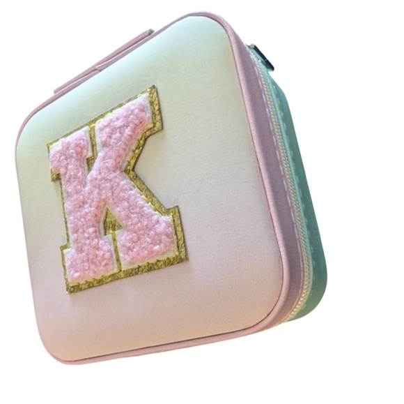 Jewelry - Perosonalized ,Kids Pink and Turquoise Initial 'K' Travel Jewelry Box